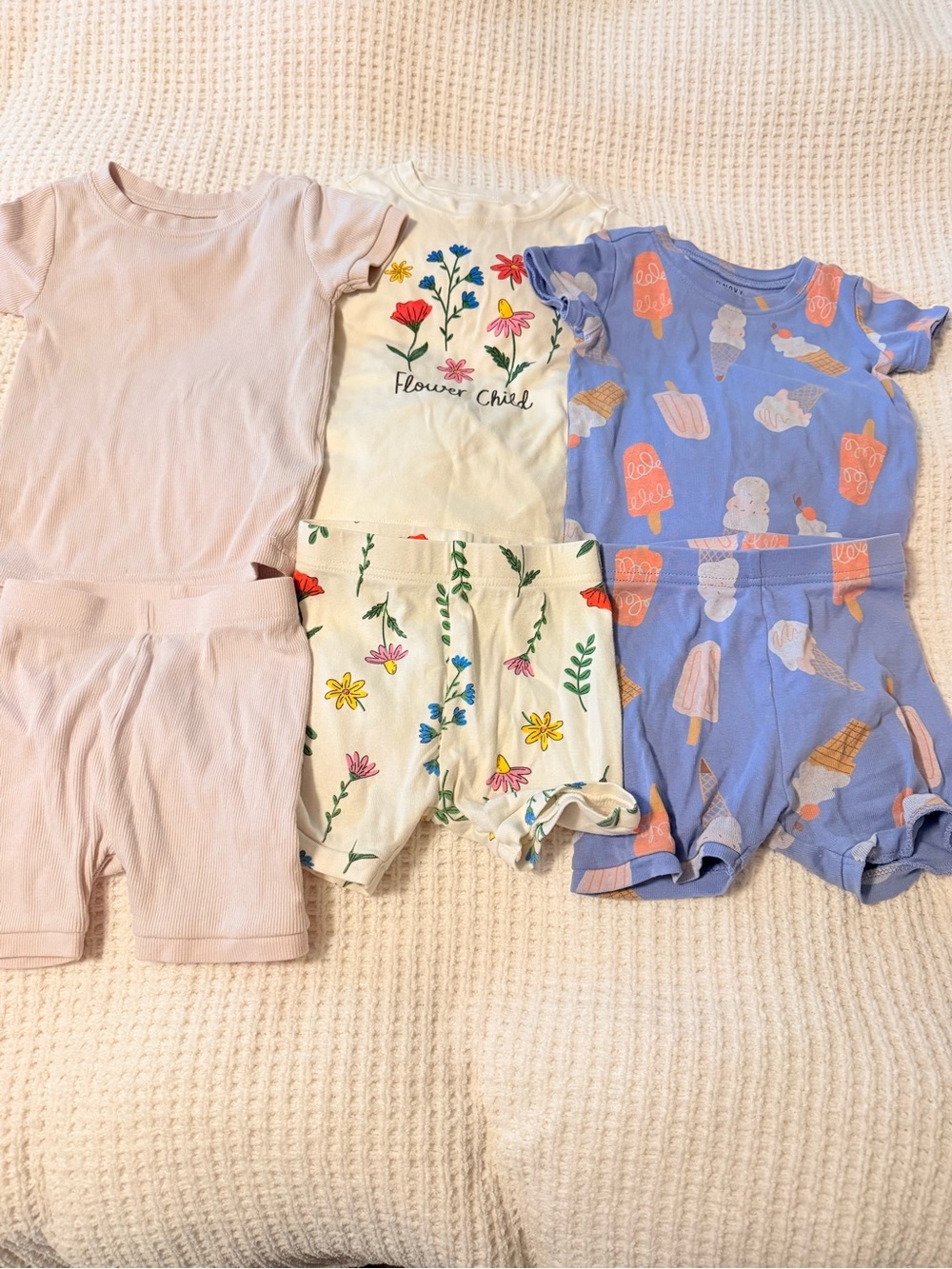 Old Navy Girls Floral & Ice Cream Shorts Set - Pink, Cream, Blue